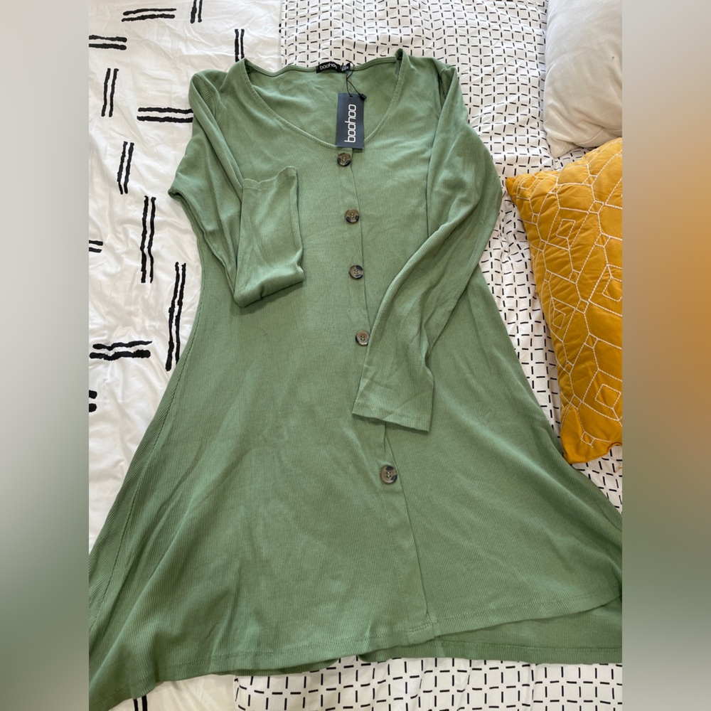 New w/tags Sage green ribbed shirt dress.